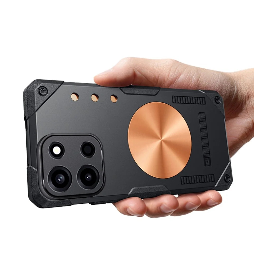 For OnePlus Nord CE6 5G / Nord 6 5G / Turbo 6V 5G / Turbo 6 5G Case Copper Heat Dissipation TPU + Metal Cooling Phone Cover Support Magnetic Car Mount - Black - 2