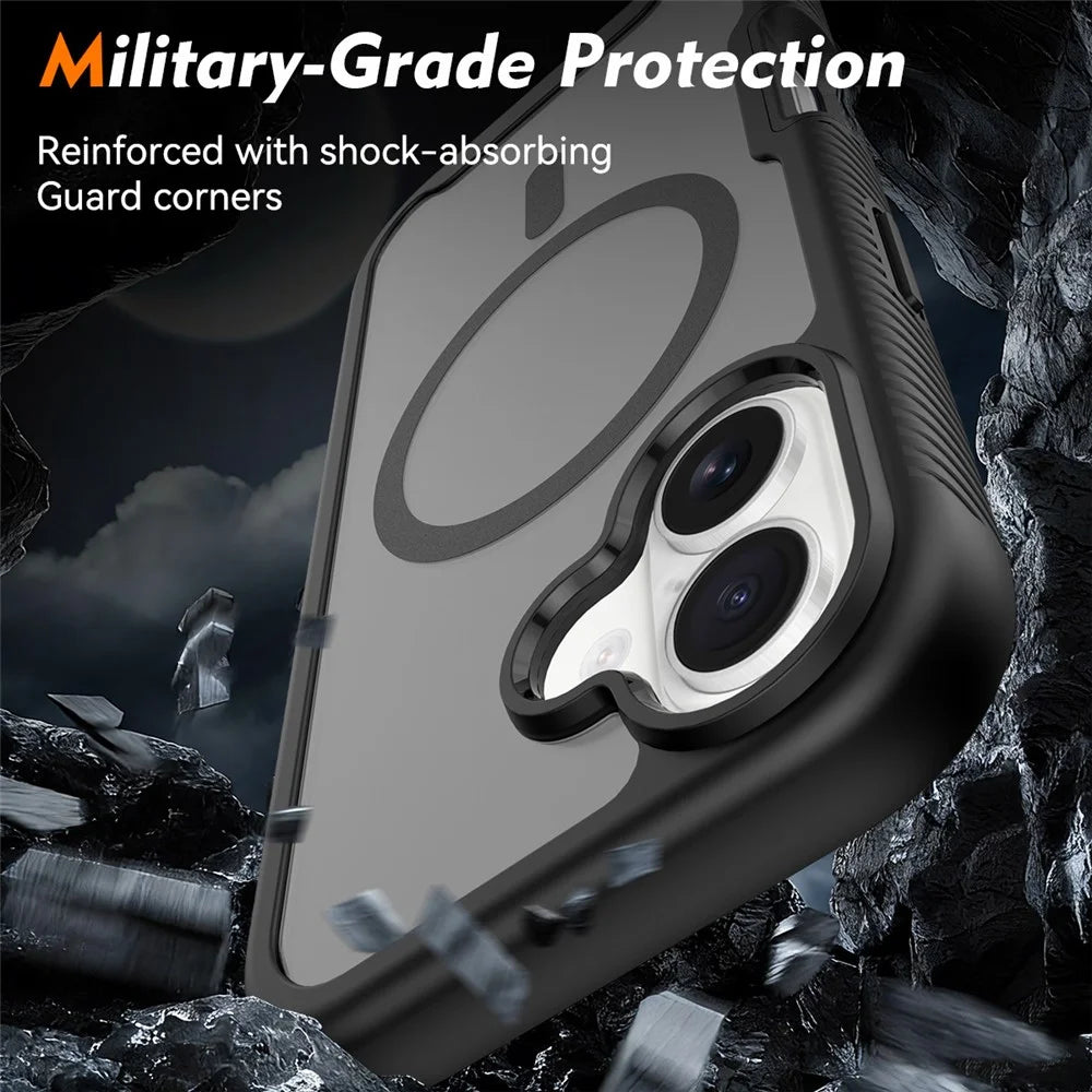 For iPhone 17 Magnetic Phone Case 3 in 1 Translucent Skin Touch PC TPU Back Cover with PET Screen Film - Black - 3