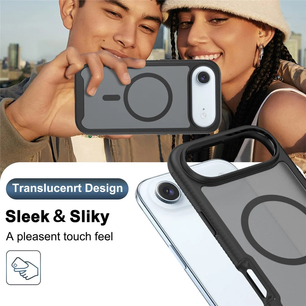 For iPhone Air Magnetic Phone Case 3 in 1 Translucent Skin Touch PC TPU Back Cover with PET Screen Film - Black - 5