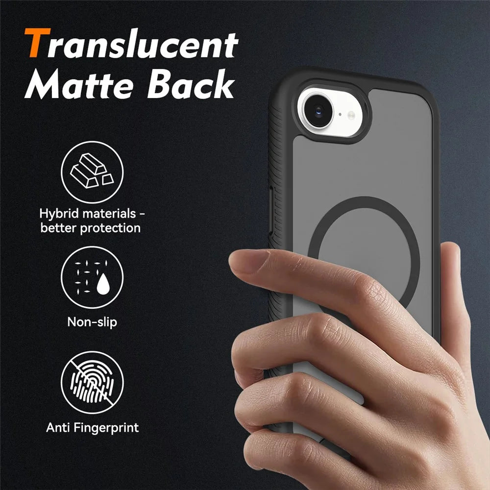 Magnetic Phone Case for iPhone 17e  /  16e 3 in 1 Translucent Skin Touch PC TPU Back Cover with PET Screen Film - Black - 2