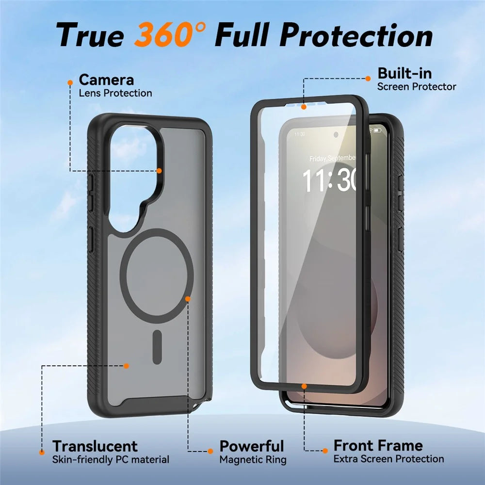 For Samsung Galaxy S25 Ultra Magnetic Phone Case 3 in 1 Translucent Skin Touch PC TPU Back Cover with PET Screen Film - Black - 3