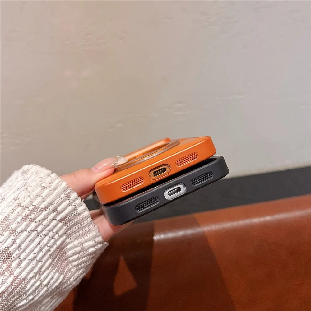 For iPhone 17 Pro Max Magnetic Case with 360° Rotating Ring Kickstand Aurora CD Pattern TPU + PC Phone Cover Compatible with Magsafe - Orange - 5