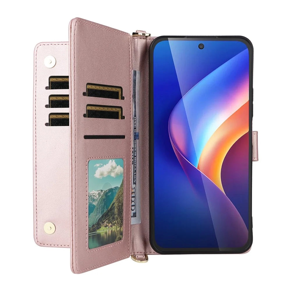 For TCL K70 4G / K70 Power 4G Leather Case Stand Wallet Phone Cover with Shoulder  /  Wrist Strap - Pink - 2