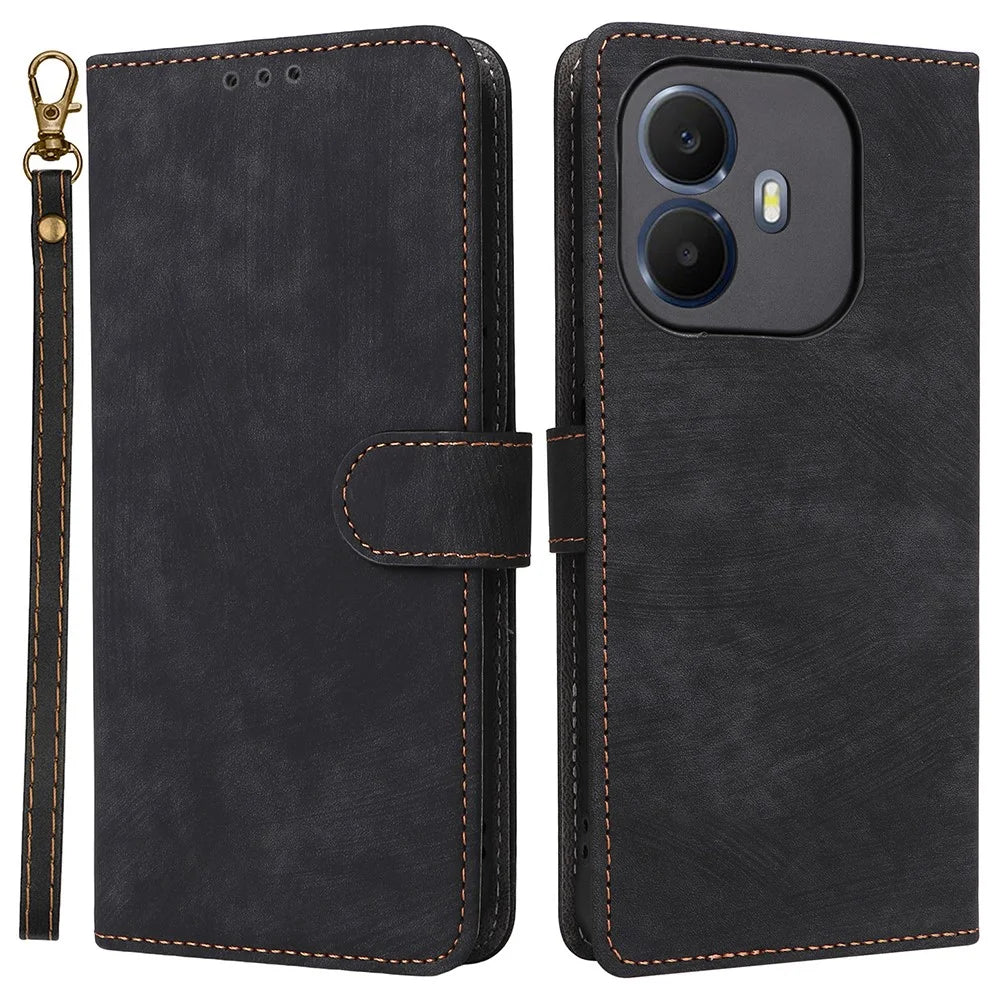 For TCL K70 4G / K70 Power 4G Case Wallet RFID Blocking PU Leather Phone Cover Stand with Strap - Black - 1