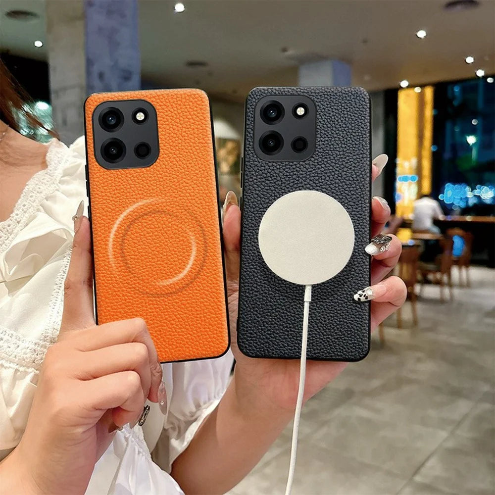 For OnePlus Turbo 6V 5G Magnetic Case Litchi Texture PU Leather Coated PC + TPU Protective Phone Cover - Orange - 2