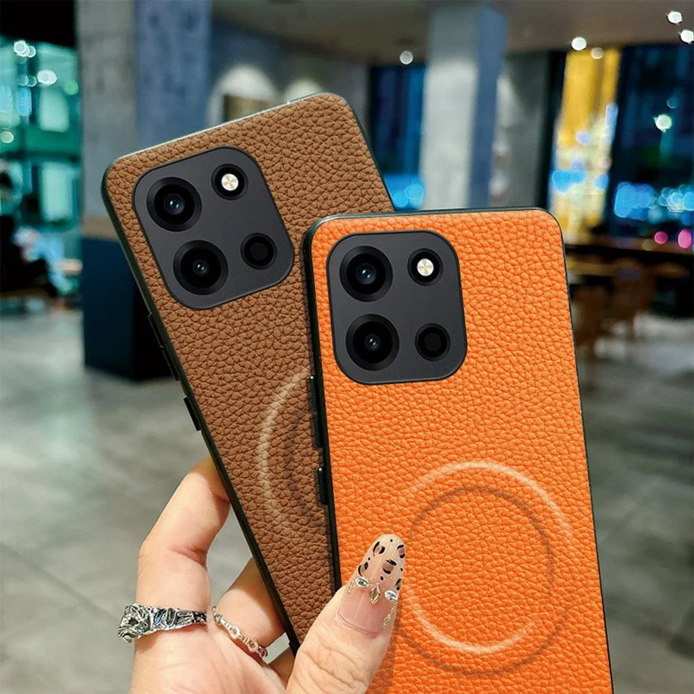 For OnePlus Turbo 6V 5G Magnetic Case Litchi Texture PU Leather Coated PC + TPU Protective Phone Cover - Orange - 5