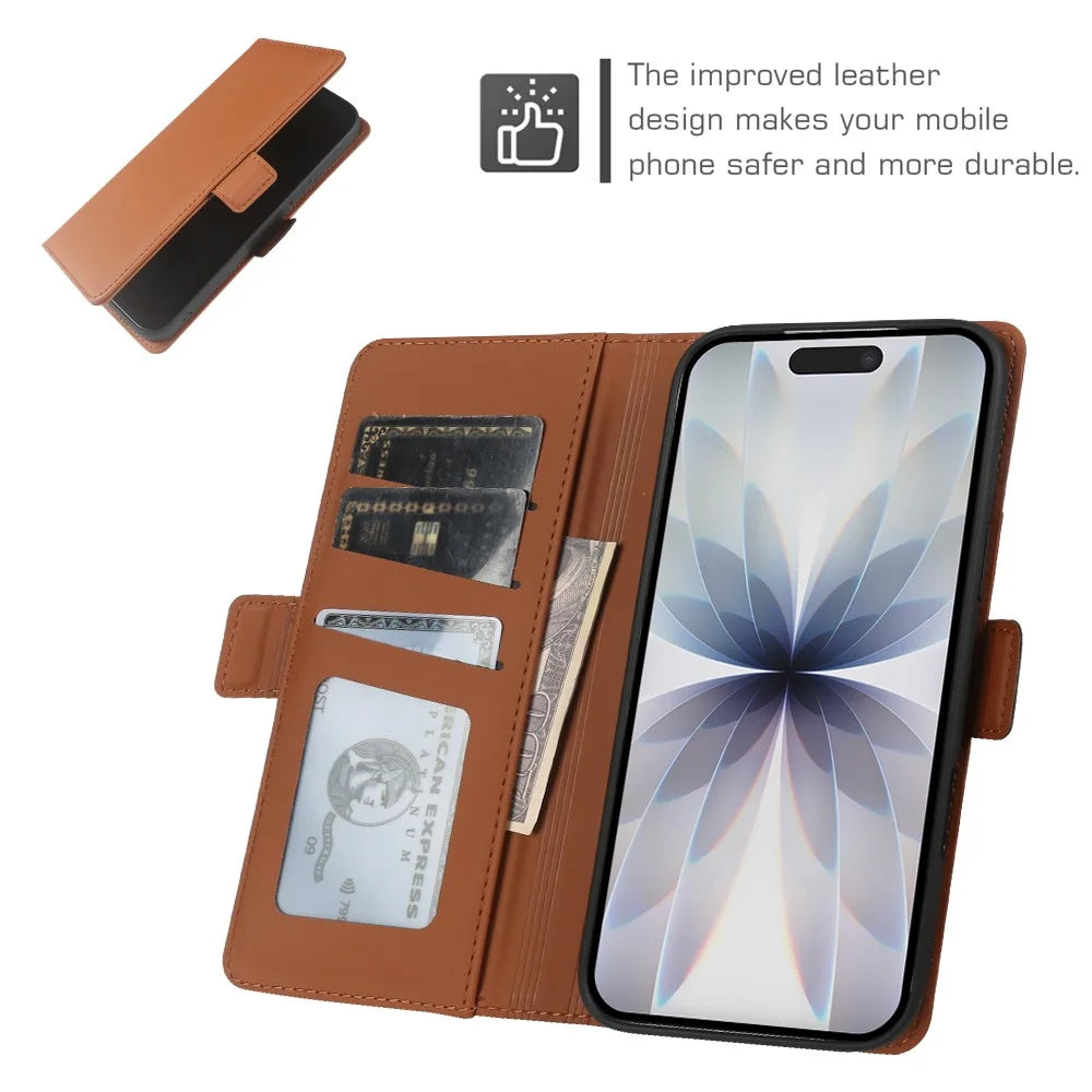 For iPhone 17 Leather Case Wallet Stand TPU + PU Skin-touch Cover - Brown - 4