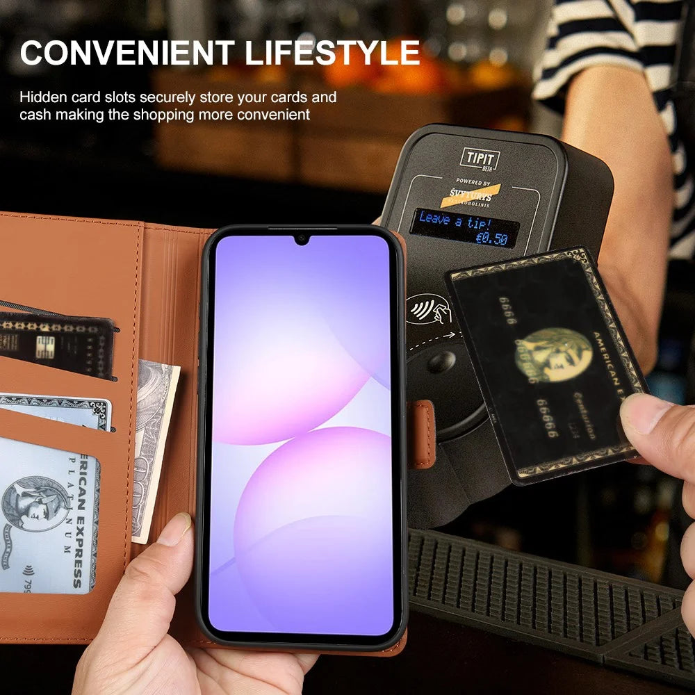 For Samsung Galaxy A08 5G / A08 4G / A07 4G Leather Case Wallet Stand TPU + PU Skin-touch Cover - Brown - 5