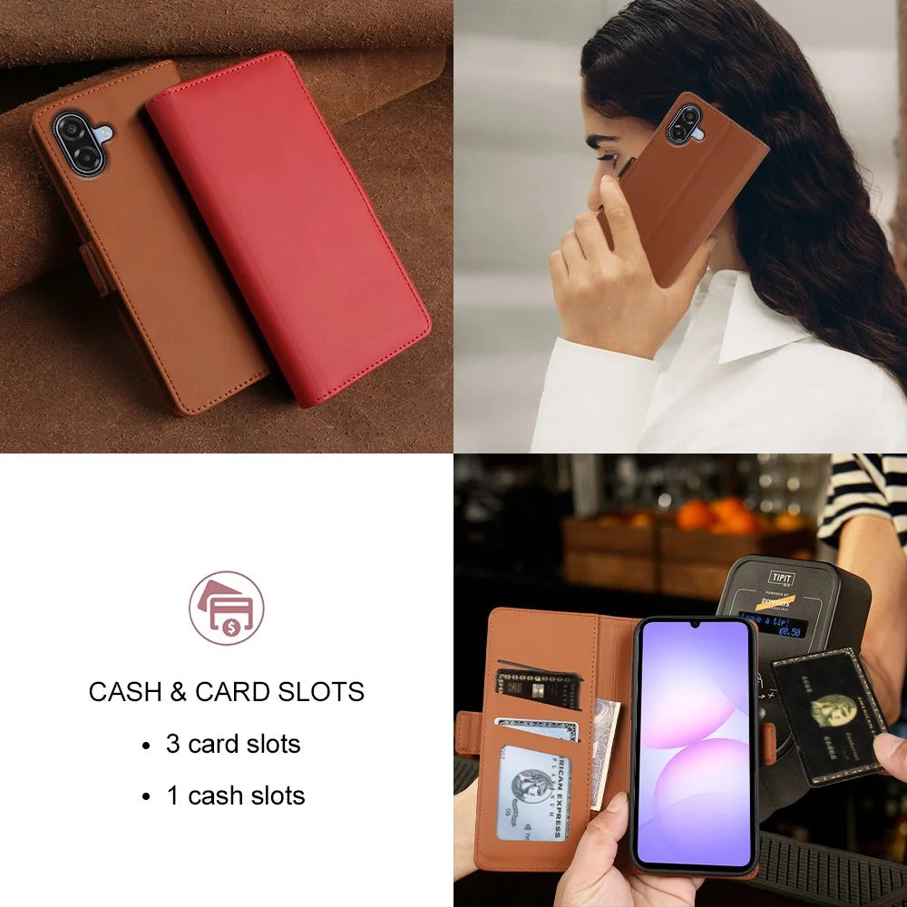 For Samsung Galaxy A08 5G / A08 4G / A07 4G Leather Case Wallet Stand TPU + PU Skin-touch Cover - Brown - 7