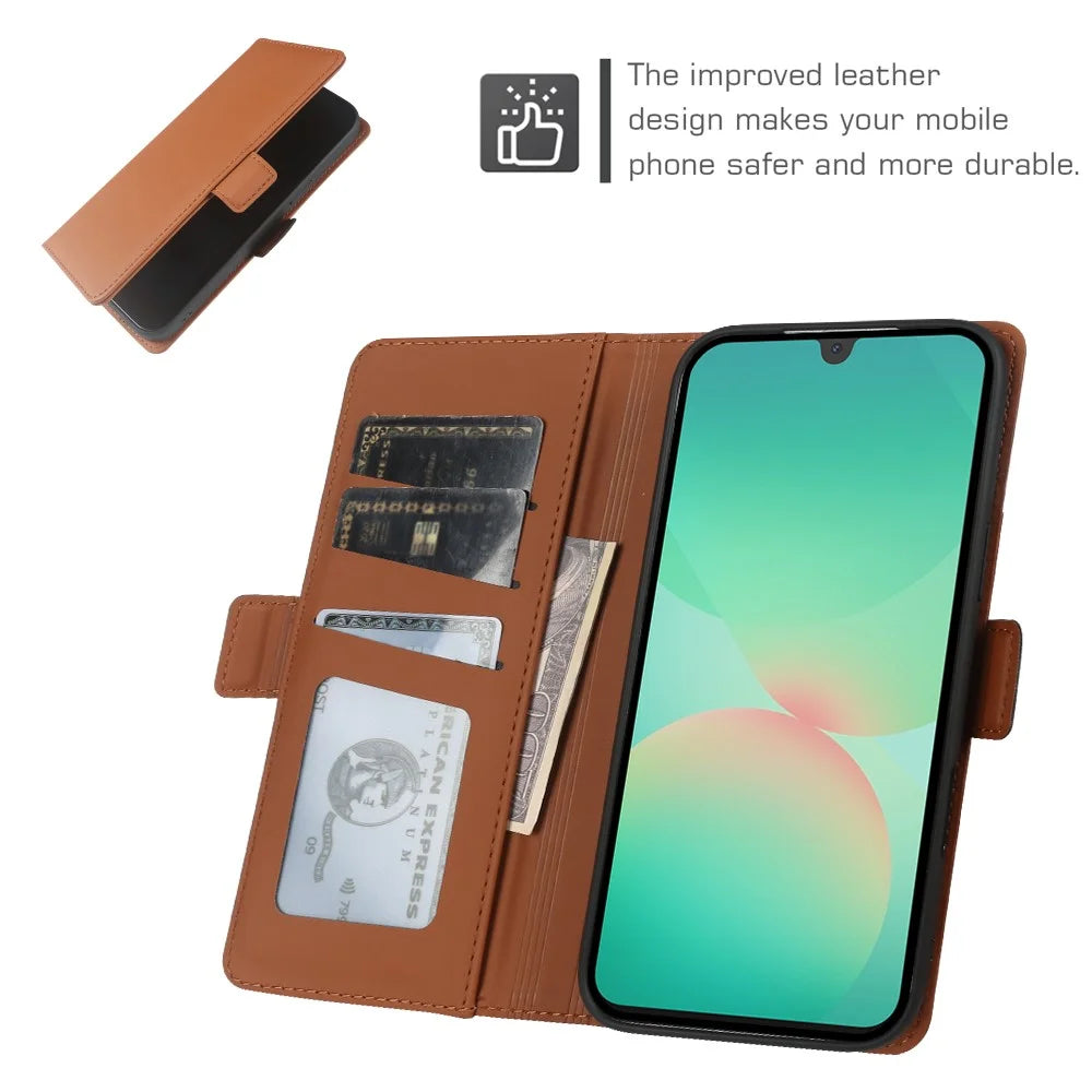 For Samsung Galaxy A26 5G Leather Case Wallet Stand TPU + PU Skin-touch Cover - Brown - 4
