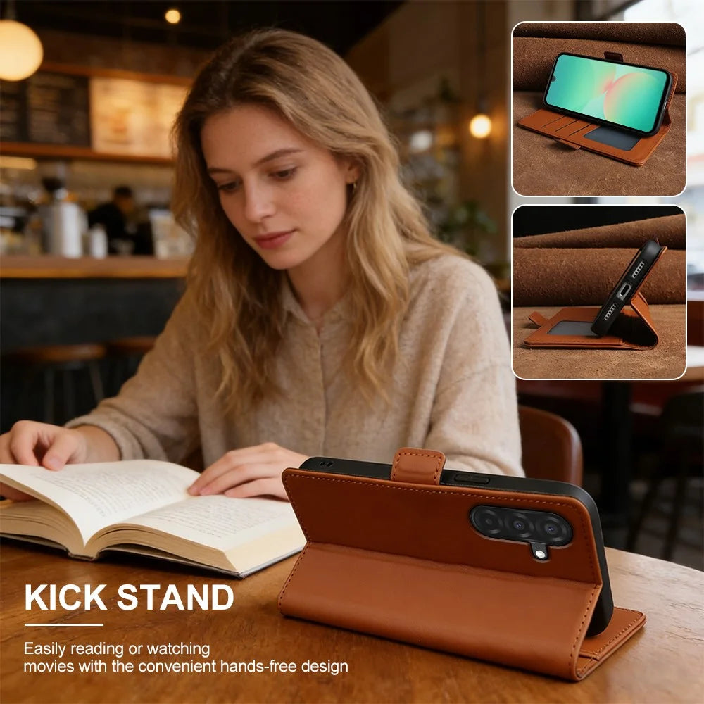 For Samsung Galaxy A26 5G Leather Case Wallet Stand TPU + PU Skin-touch Cover - Brown - 6