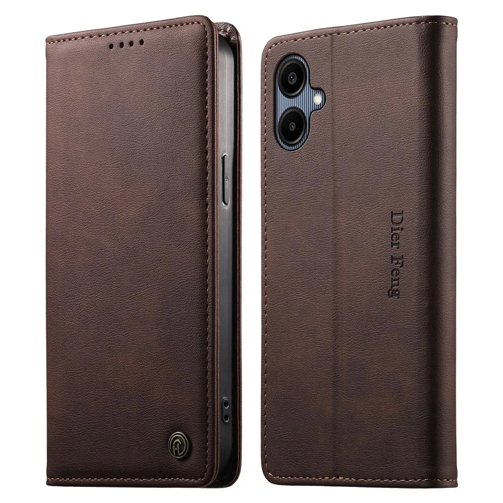 DIERFENG DF-019 for Samsung Galaxy A06 4G  /  A06 5G  Leather Wallet Case Magnetic Flip Cover with Card Slots RFID Blocking - Dark Brown - 1