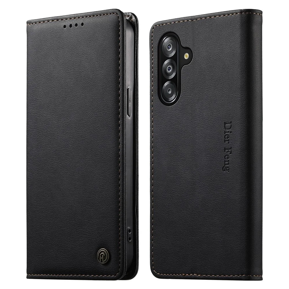 DIERFENG DF-019 for Samsung Galaxy A18 5G / A18 4G / A17 5G / A17 4G Leather Wallet Case Magnetic Flip Cover with Card Slots RFID Blocking - Black - 1