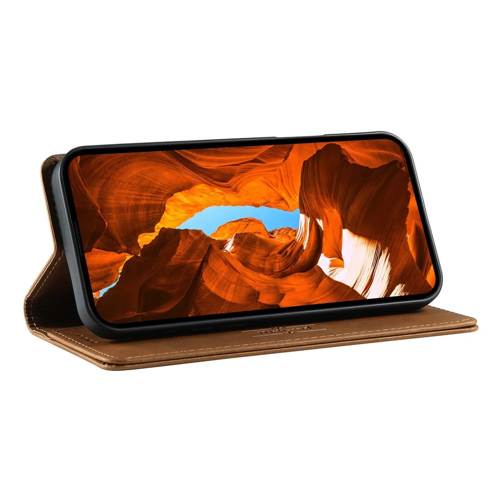 DIERFENG DF-019 for Samsung Galaxy A36 5G Leather Wallet Case Magnetic Flip Cover with Card Slots RFID Blocking - Light Brown - 2