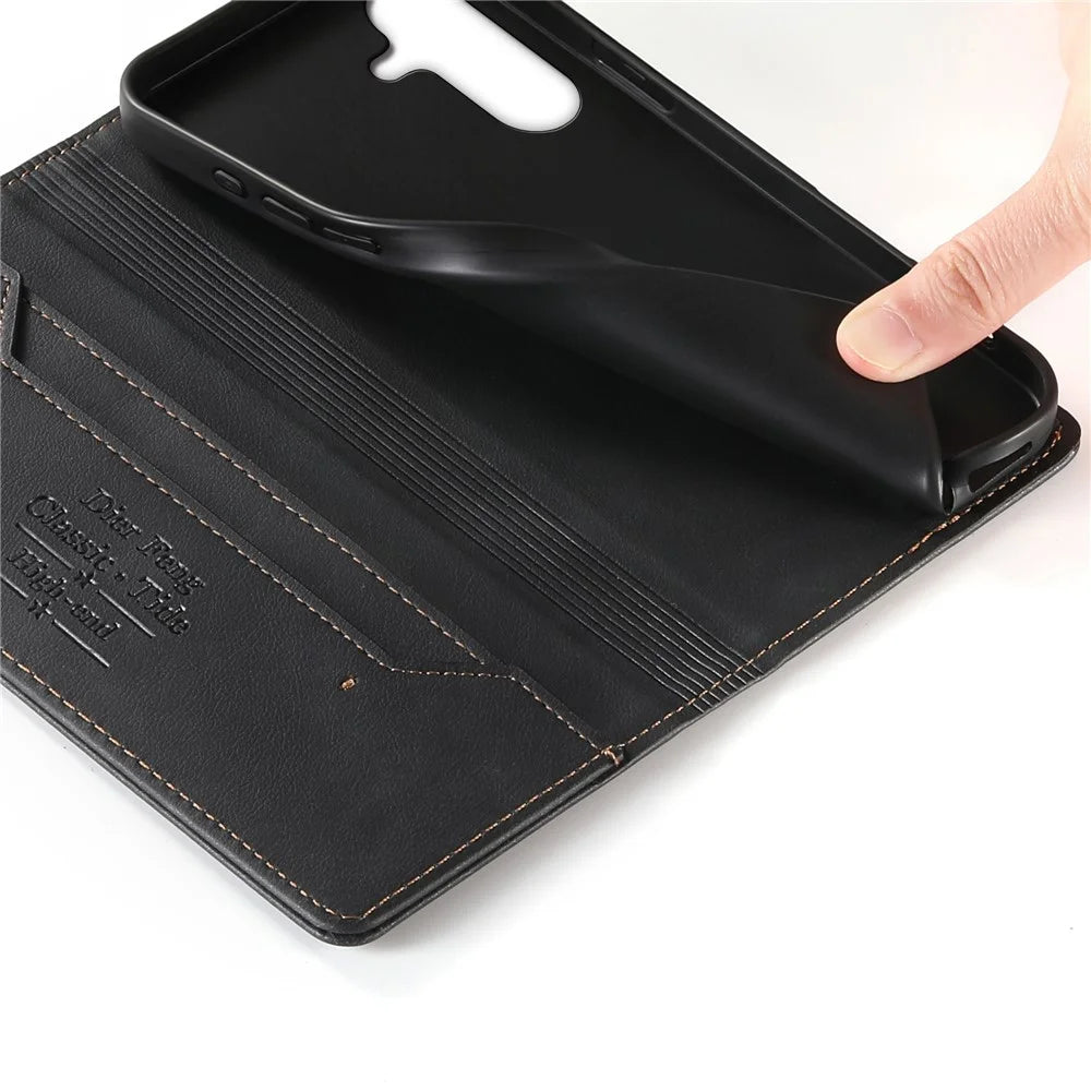 DIERFENG DF-019 for Samsung Galaxy A37 5G Leather Wallet Case Magnetic Flip Cover with Card Slots RFID Blocking - Black - 5