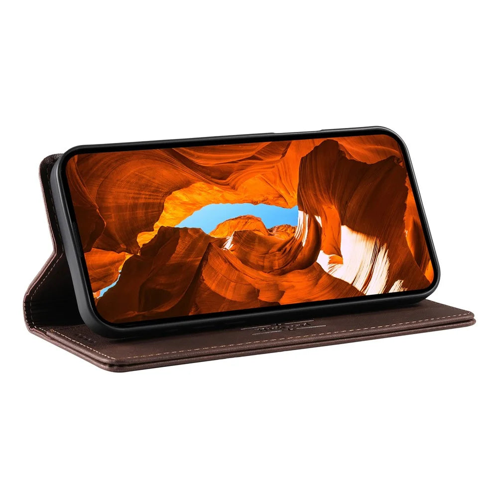 DIERFENG DF-019 for Samsung Galaxy A57 5G Leather Wallet Case Magnetic Flip Cover with Card Slots RFID Blocking - Dark Brown - 2
