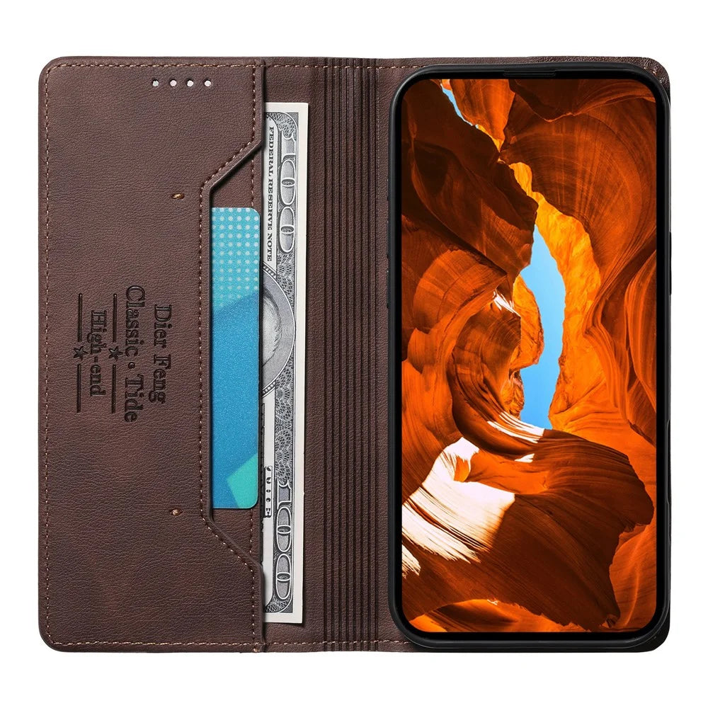DIERFENG DF-019 for Samsung Galaxy S24+  /  S25+ Leather Wallet Case Magnetic Flip Cover with Card Slots RFID Blocking - Dark Brown - 3