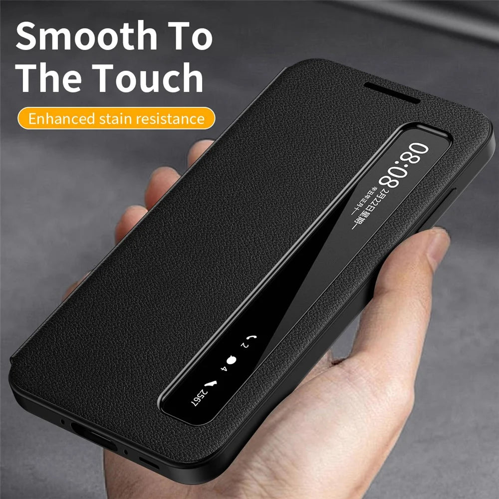 For Samsung Galaxy A57 5G Case Smart View Window Leather Phone Cover - Black - 5