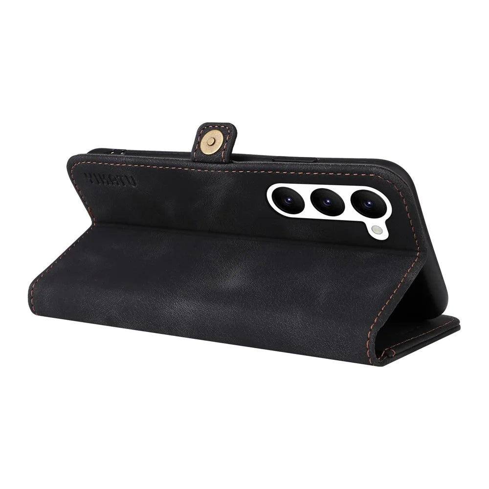 YIKATU YK-002 For Samsung Galaxy S23 Skin-touch Feeling Wallet Case with Outer Card Slot, Stand Feature PU Leather Magnetic Protect Flip Phone Cover  - Black - 4
