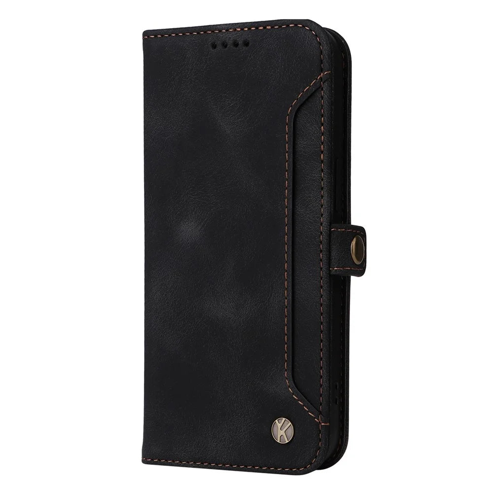 YIKATU YK-002 For Samsung Galaxy S23 Skin-touch Feeling Wallet Case with Outer Card Slot, Stand Feature PU Leather Magnetic Protect Flip Phone Cover  - Black - 7