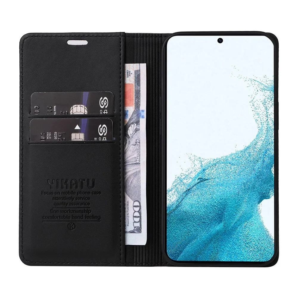 YIKATU YK-001 For Samsung Galaxy S23 PU Leather Drop-proof Case Magnetic Auto Closing Phone Stand Wallet Cover - Black - 2