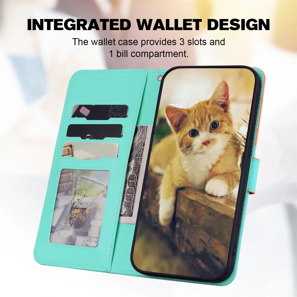 For iPhone 16e / iPhone 17e Cartoon Pet Series  Wallet Phone Case Splicing Leather Flip Cover - Sky Blue - 7
