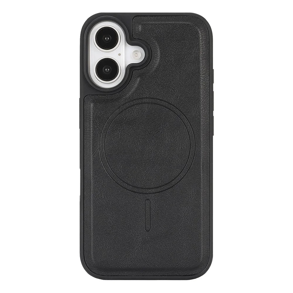 For iPhone 16 Magnetic Case with Detachable Card Holder Kickstand TPU + PU Back Cover Compatible with MagSafe - Black - 5