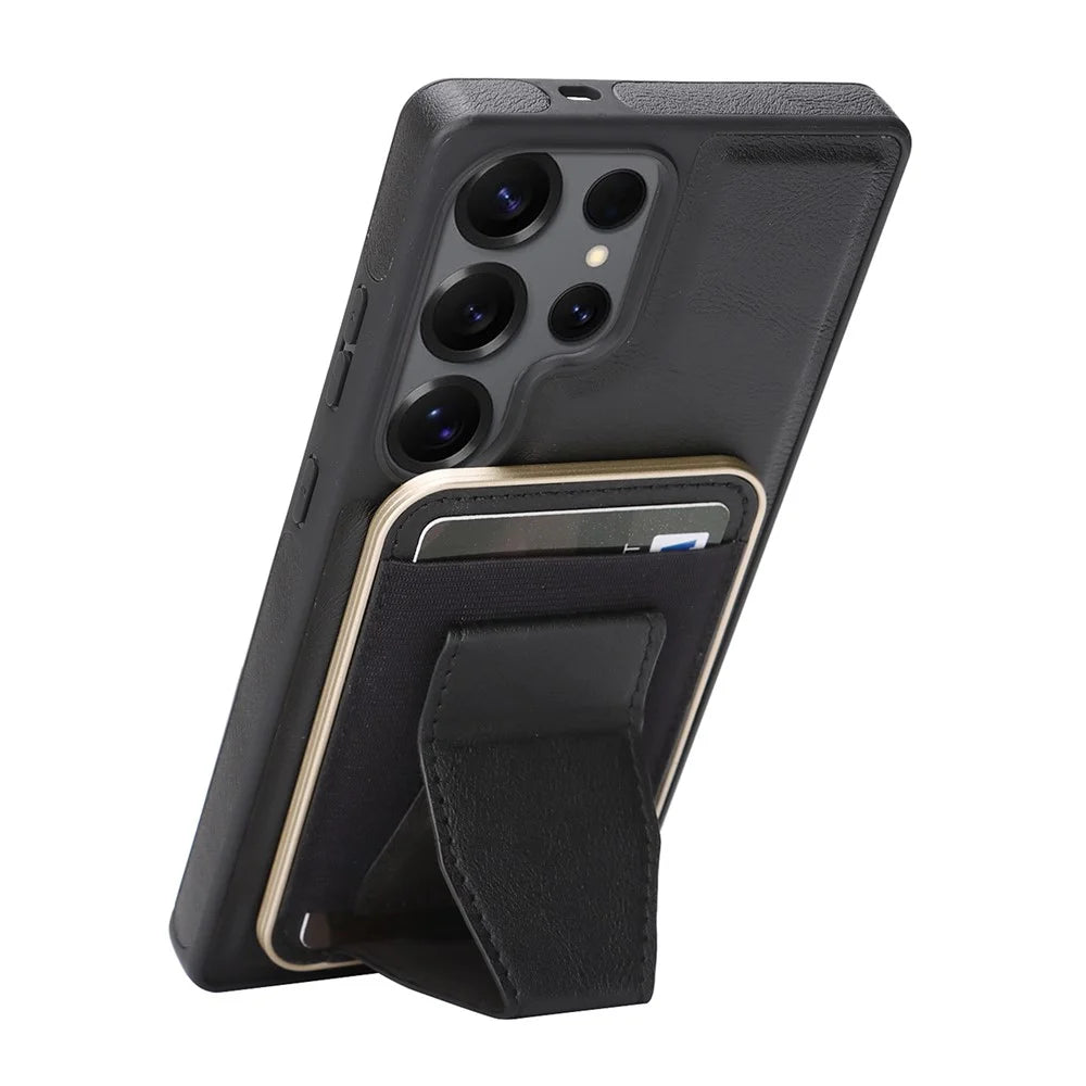 For Samsung Galaxy S26 Ultra Magnetic Case with Detachable Card Holder Kickstand TPU + PU Back Cover Compatible with MagSafe - Black - 2