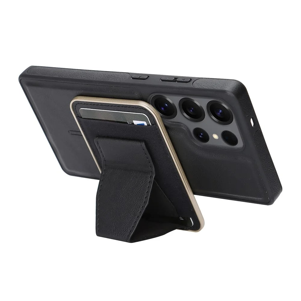 For Samsung Galaxy S26 Ultra Magnetic Case with Detachable Card Holder Kickstand TPU + PU Back Cover Compatible with MagSafe - Black - 4