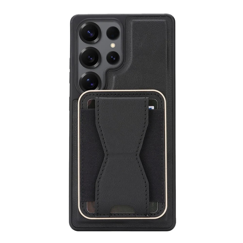 For Samsung Galaxy S26 Ultra Magnetic Case with Detachable Card Holder Kickstand TPU + PU Back Cover Compatible with MagSafe - Black - 6