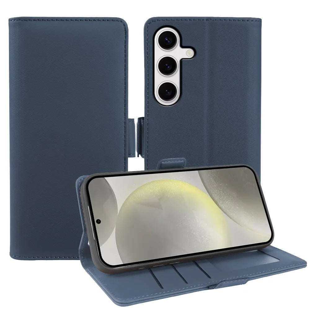For Samsung Galaxy S24 Leather Case Wallet Stand TPU + PU Skin-touch Cover - Blue - 1
