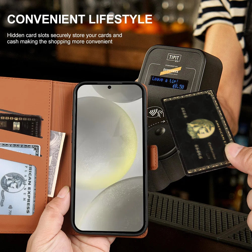 For Samsung Galaxy S24 Leather Case Wallet Stand TPU + PU Skin-touch Cover - Blue - 5
