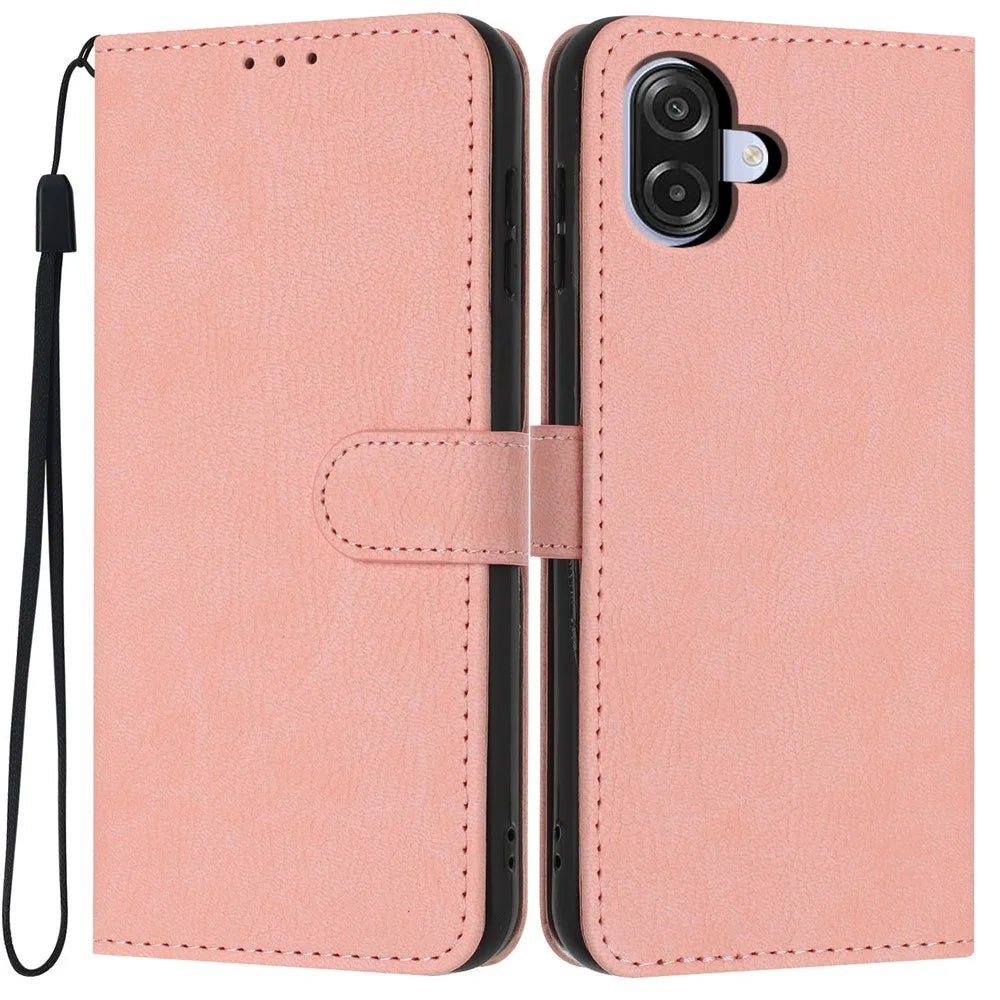 Wallet Case For Samsung Galaxy A06 5G  /  4G Litchi Texture Leather Flip Cover with Card Slots and Hand Strap - Pink - 1