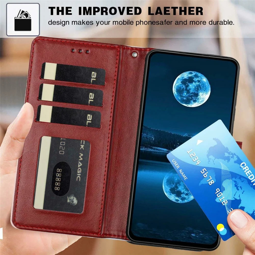 For Samsung Galaxy S24 Wallet Case Litchi Texture Leather Flip Cover with Card Slots and Hand Strap - Red - 4