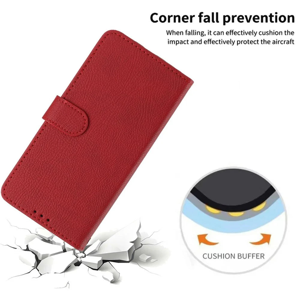 For iPhone 18 Pro Max / 17 Pro Max Wallet Case Litchi Texture Leather Flip Cover with Card Slots and Hand Strap - Red - 5