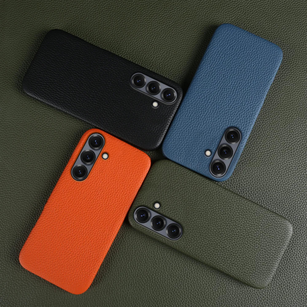 For Samsung Galaxy A18 5G / A18 4G / A17 5G / A17 4G Magnetic Case Litchi Texture Genuine Cow Leather + PC Phone Cover - Orange - 4