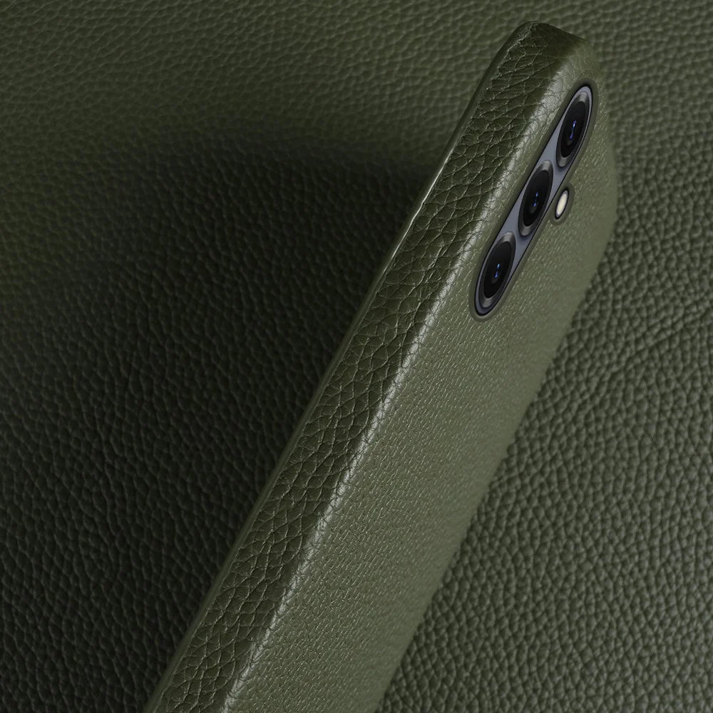 For Samsung Galaxy S24 Magnetic Case Litchi Texture Genuine Cow Leather + PC Phone Cover - Orange - 3