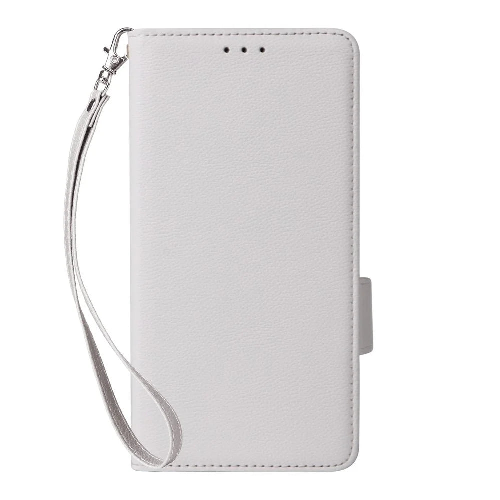 For Realme Note 80 4G Case Litchi Texture Wallet Leather Phone Cover with Wrist Strap - White - 7