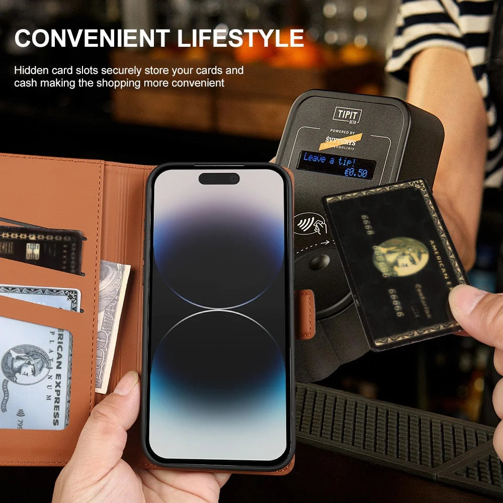 For iPhone 14 Pro Leather Case Wallet Stand TPU + PU Skin-touch Cover - Brown - 5