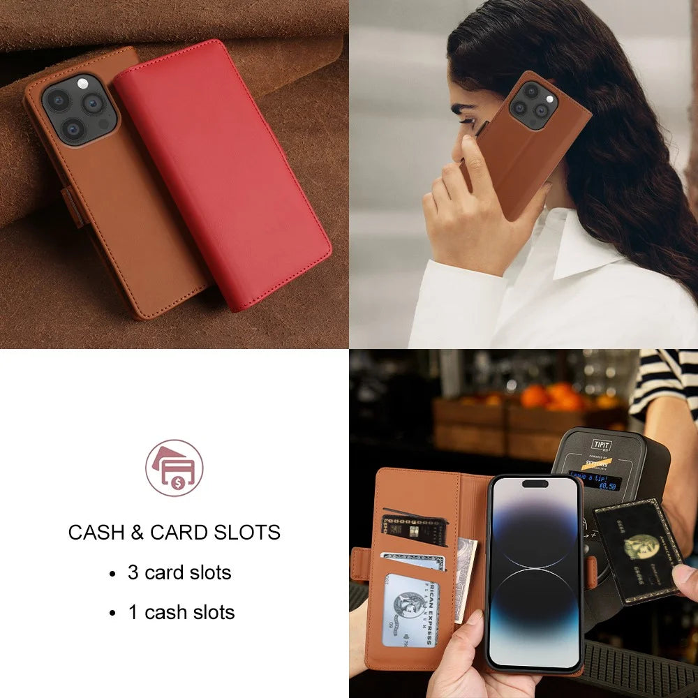 For iPhone 14 Pro Leather Case Wallet Stand TPU + PU Skin-touch Cover - Brown - 7