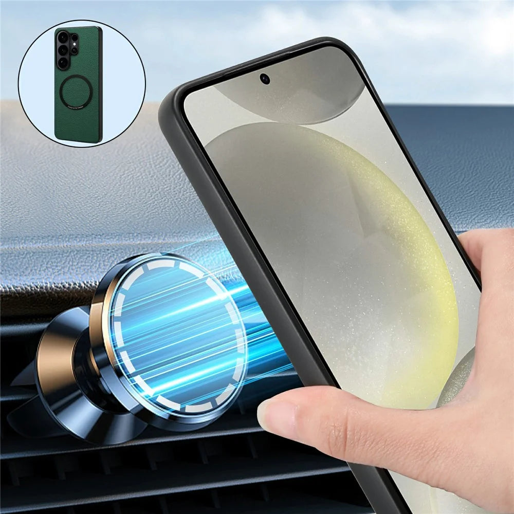 DENIOR A08+1 For Samsung Galaxy S25 Ultra Magnetic Case Calf Texture Leather + PC + TPU Phone Cover - Green - 6