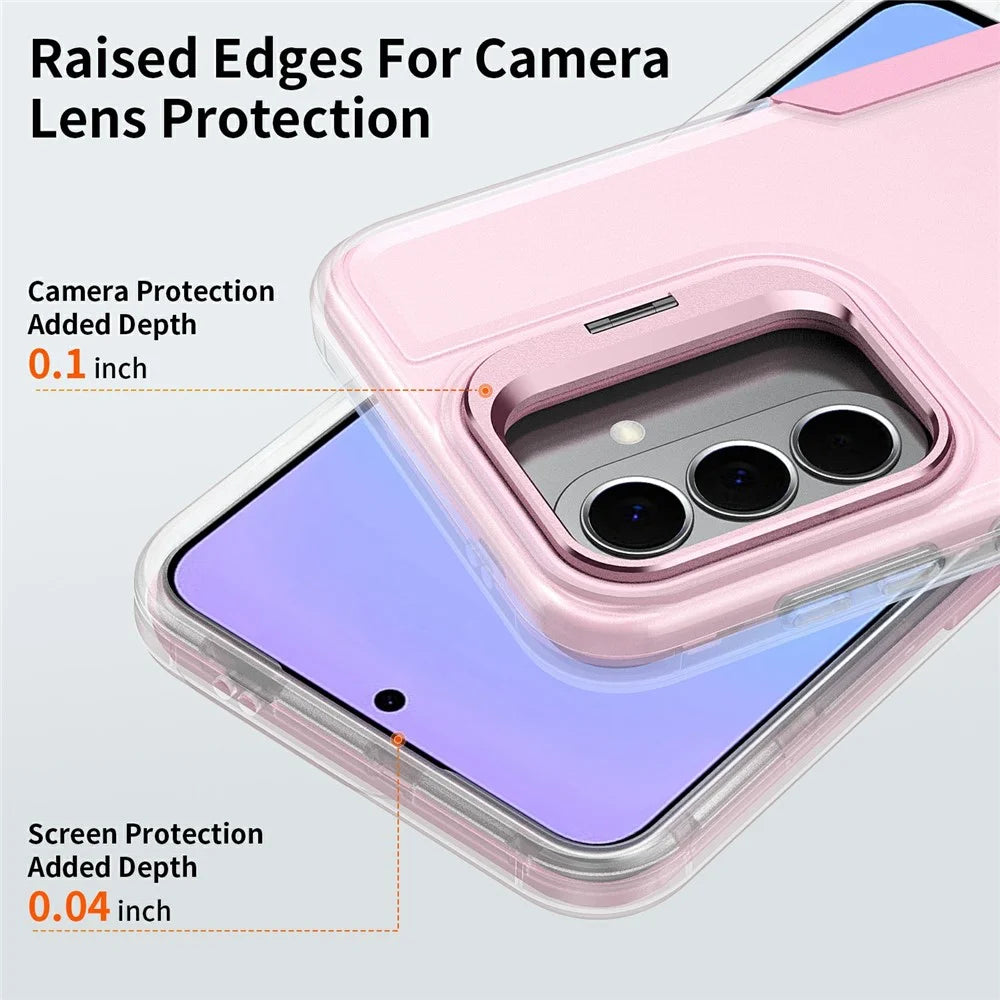 For Samsung Galaxy A37 5G  /  A36 5G  /  A56 5G Case TPU + PC Hybrid Phone Cover with Alloy Lens Frame Kickstand - Transparent  /  Pink - 5