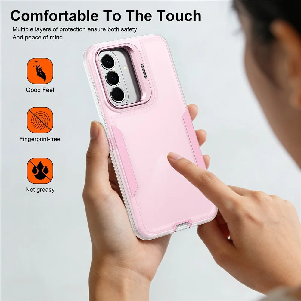 For Samsung Galaxy A37 5G  /  A36 5G  /  A56 5G Case TPU + PC Hybrid Phone Cover with Alloy Lens Frame Kickstand - Transparent  /  Pink - 7
