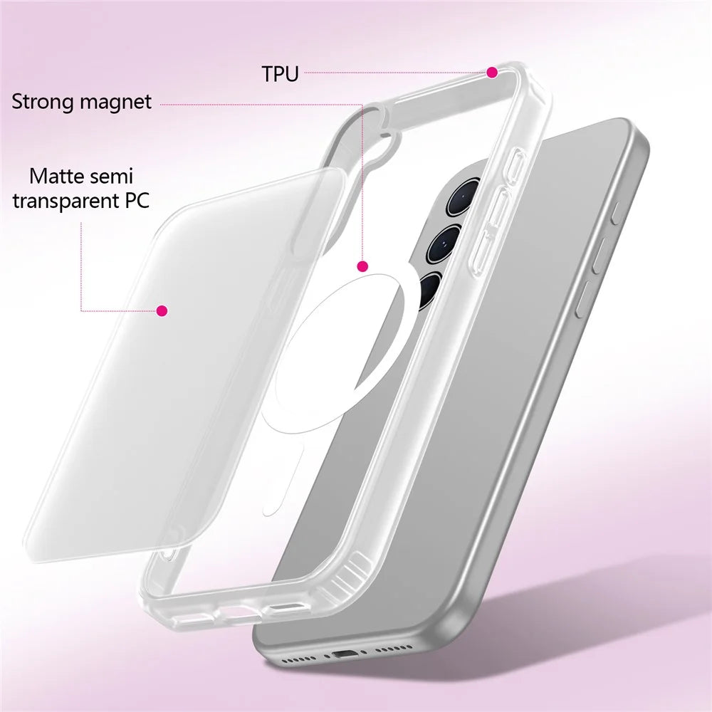 For Samsung Galaxy S25+  /  Galaxy S24+ Magnetic Case Skin Touch TPU + PC 2.0mm Thickness Anti-drop Phone Cover - White - 2