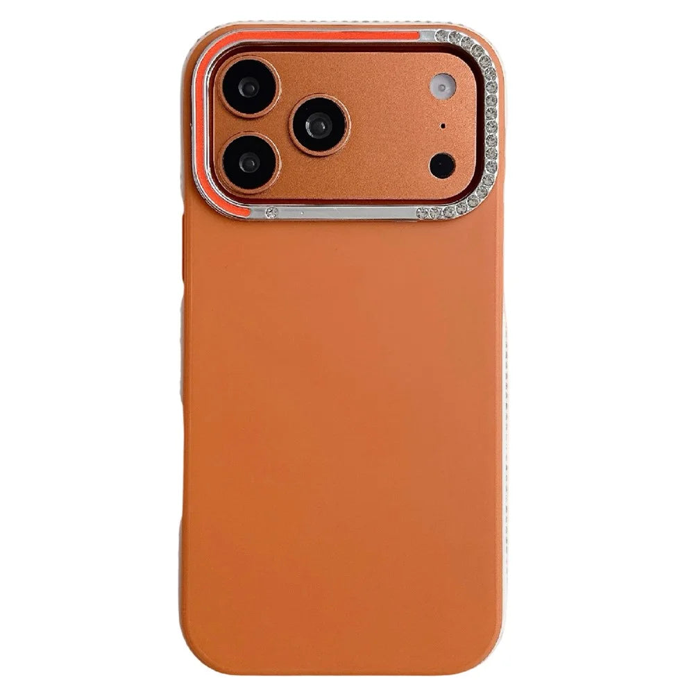 For iPhone 17 Pro Max Case Glitter Diamond Edge TPU Acrylic Anti-fingerprint Matte Shockproof Cover - Orange - 1