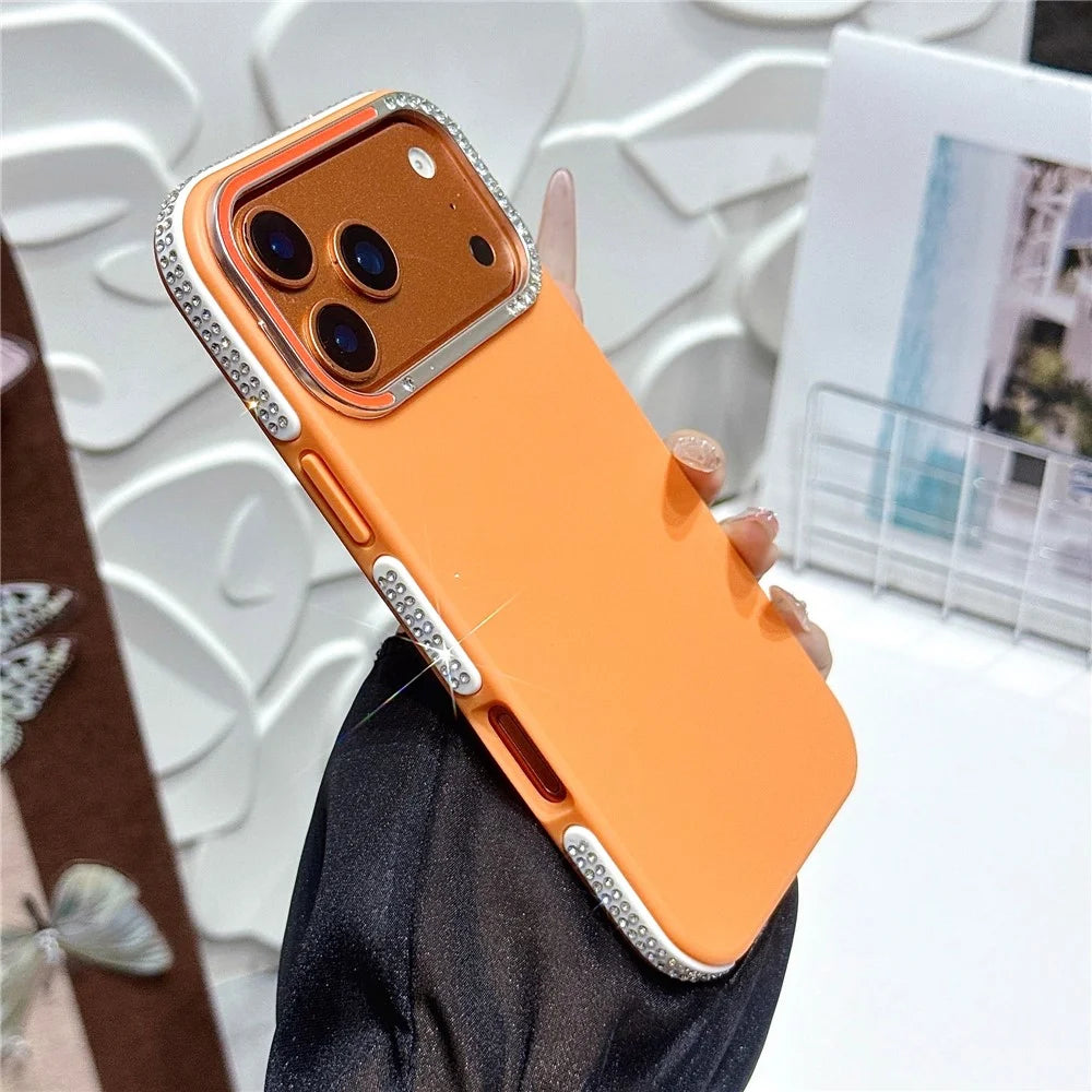 For iPhone 17 Pro Max Case Glitter Diamond Edge TPU Acrylic Anti-fingerprint Matte Shockproof Cover - Orange - 2