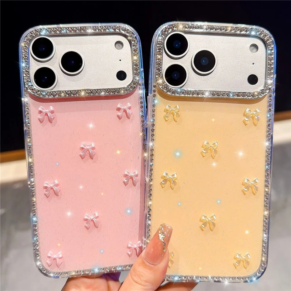For iPhone 18 Pro Max / 17 Pro Max Case Rhinestone Aurora Butterfly Bow Glitter TPU + PC IMD Phone Cover - Glitter Light Green - 7