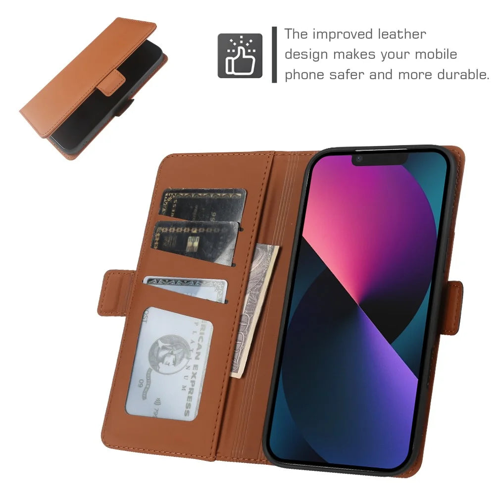 For iPhone 13 Leather Case Wallet Stand TPU + PU Skin-touch Cover - Brown - 3