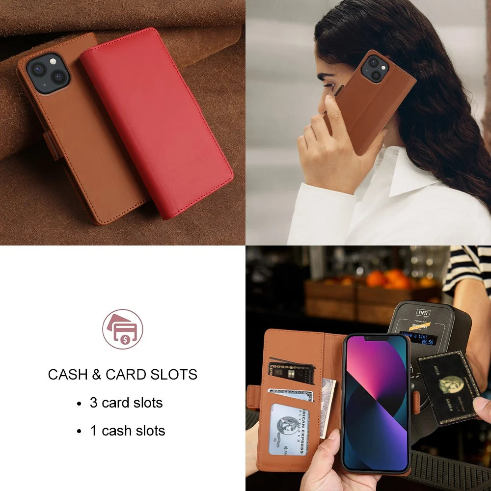 For iPhone 13 Leather Case Wallet Stand TPU + PU Skin-touch Cover - Brown - 4