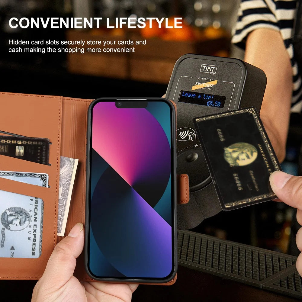 For iPhone 13 Leather Case Wallet Stand TPU + PU Skin-touch Cover - Brown - 6
